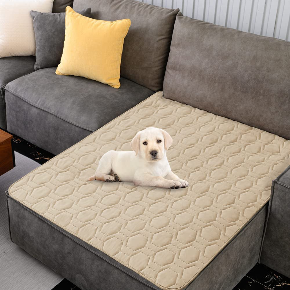 Waterproof and Non-Slip Dog Bed Cover and Pet Blanket Sofa Pet Bed Mat ，Car Incontinence Mattress Protectors Furniture Couch Cover for Most Cats Dogs, Pets<40X50-Beige>