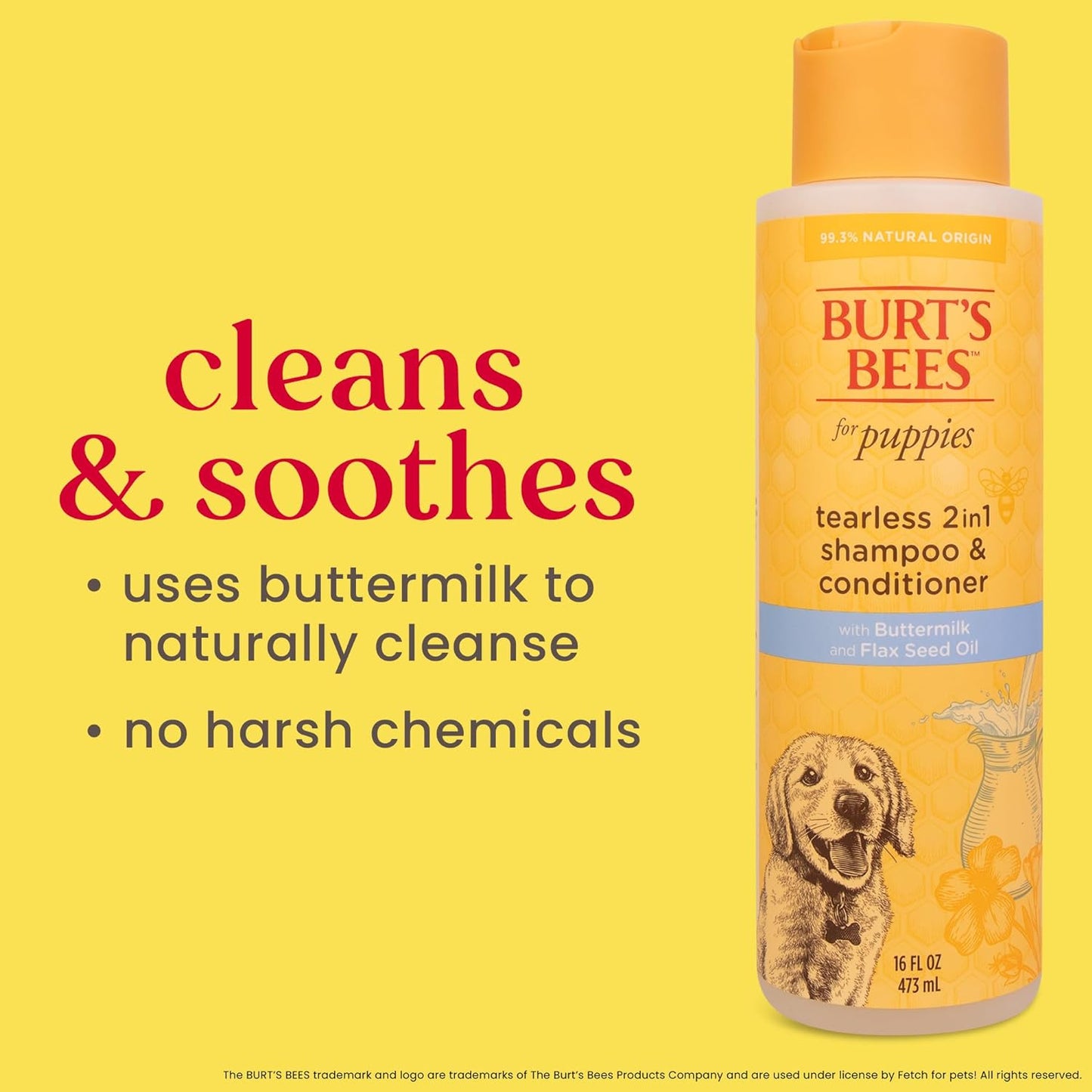 Burt'S Bees for Pets Natural Tearless 2 in 1 Dog Shampoo & Conditioner with Buttermilk and Flax Seed Oil - Gentle & Safe for Puppies - Ph Balanced for Puppies - Made in USA, 16 Oz - 2 Pack