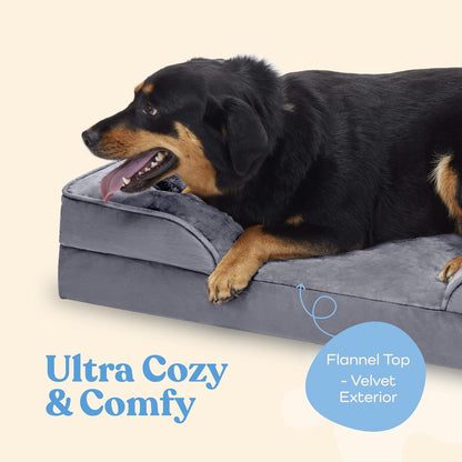 Orthopedic Sofa Dog Bed - Ultra Comfortable Dog Beds for Large Dogs - Breathable & Waterproof Pet Bed- Egg Foam Sofa Bed with Extra Head and Neck Support - Removable Washable Cover & Nonslip Bottom.