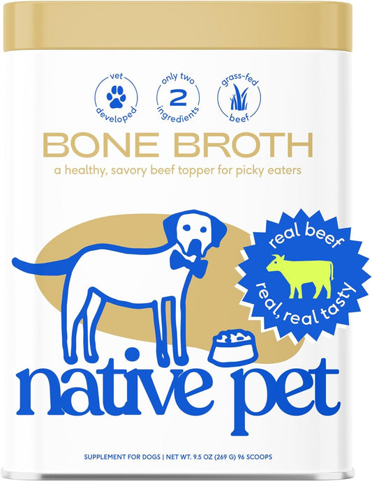 Native Pet Bone Broth for Dogs and Cats – Dog Bone Broth Powder for Dog Food Topper for Picky Eaters – Cat and Dog Broth - Dog Gravy Topper for Dry Food – Beef Broth for Dogs and Cats – 9.5 Oz