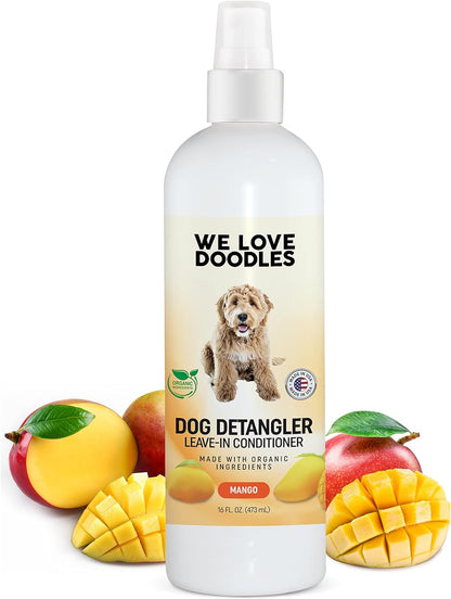 We Love Doodles Dog Detangler Spray - Leave-In Conditioner for Dogs - Dog Detangling Spray - Dematting Spray for Dogs - Tangle Remover - Made in the USA - Large 16 Fl Oz (Mango)