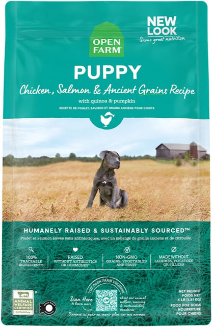 Open Farm Ancient Grains Dry Dog Food, Humanely Raised Meat Recipe with Wholesome Grains and No Artificial Flavors or Preservatives (Puppy Ancient Grain, 4 Pound (Pack of 1))