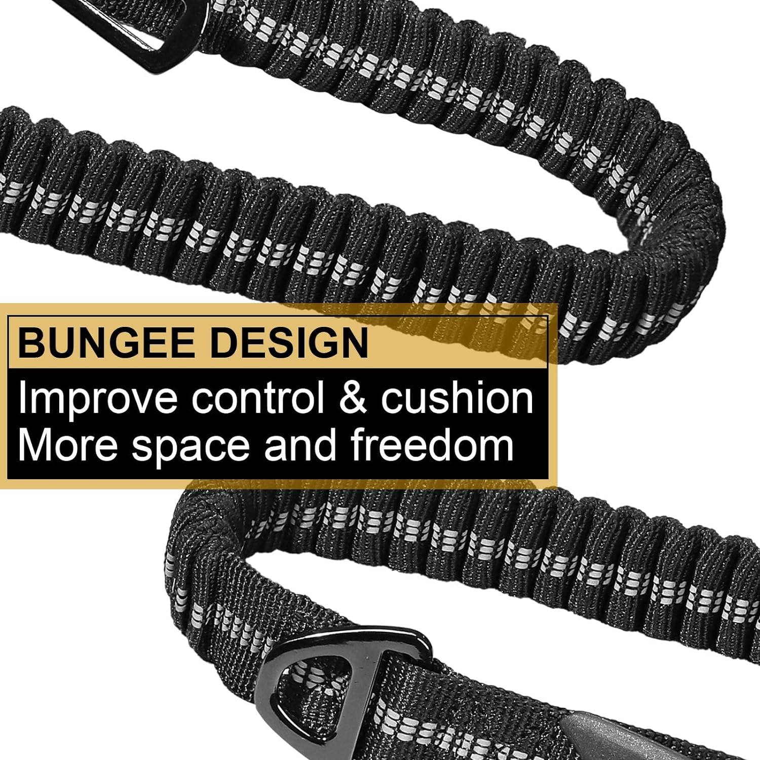 Heavy Duty Dog Leash, 4-6FT Shock Absorbing Tactical Dog Leash with 2 Padded Handles, Advanced Easy Metal Clip, No Pull Reflective Dog Leash for Medium Large Dogs That Pull (Black)