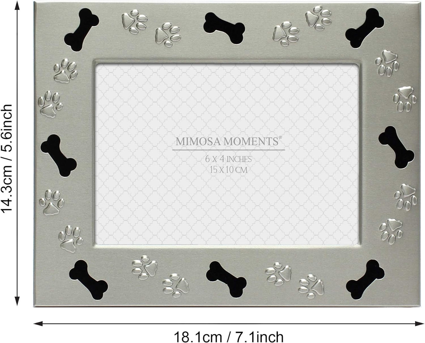 MIMOSA MOMENTS Brushed Silver Metal 6X4 Pet Picture Frame Saying I Love My Dog (Brushed Silver-Dog, 4X6 Horizontal)