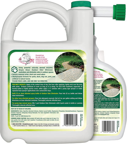 Simple Green Outdoor Odor Eliminator for Pets, Dogs, Ideal for Artificial Grass & Patio (32 Oz Hose End Sprayer & 1 Gallon Refill)