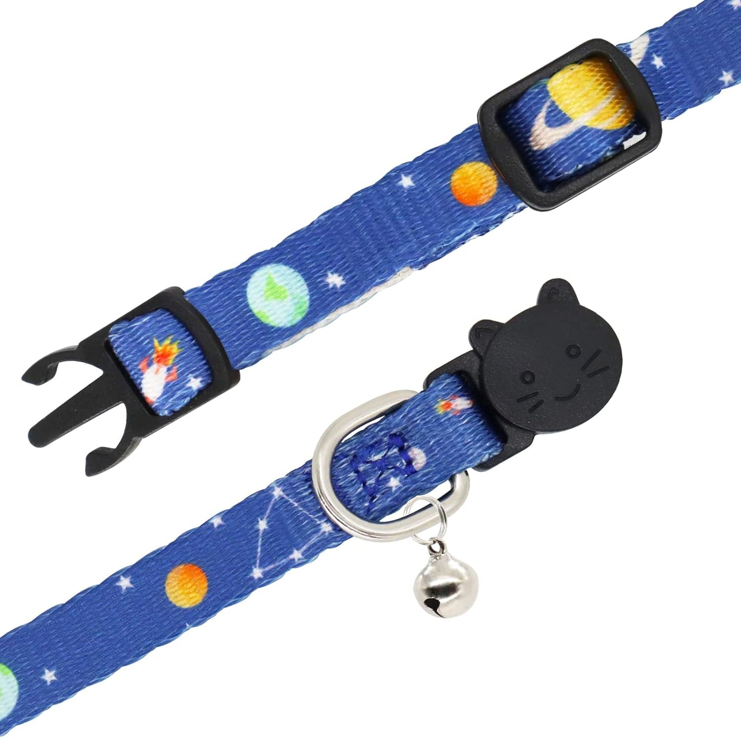 Cat Collar, 2 Pack Breakaway Collar with Bells, Safety Buckle Kitten Collars for Boy and Girl Cats, Star and Moon