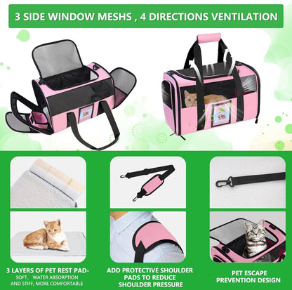 Extra Large Pet Carrier 20 Lbs+, Soft Sided Cat Carriers for Large Cats under 25 Lbs, Folding Big Dog Carrier 20"X13"X13", Cat Carrier for 2 Cats Travel Carrier -Large- Pink