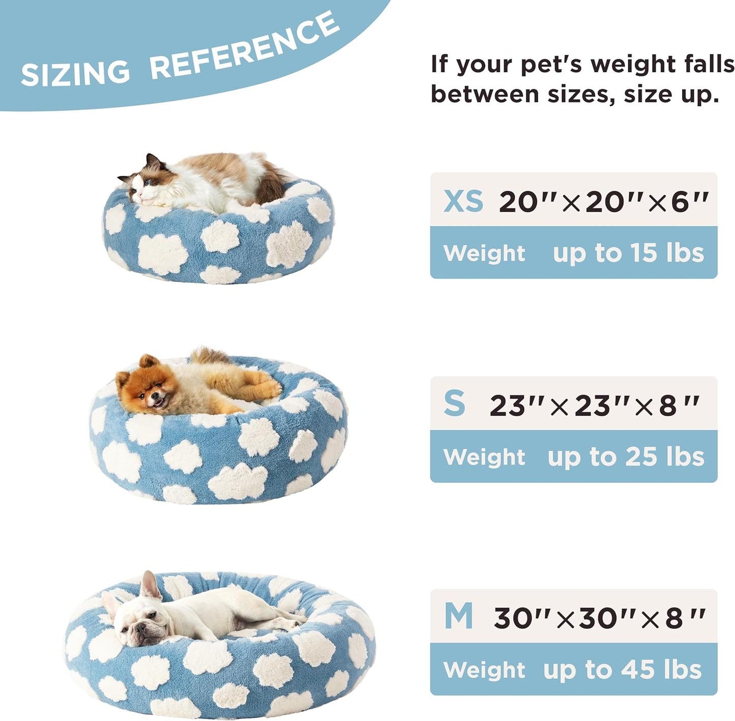 Lesure Donut Small Dog Bed - round Cat Beds for Indoor Cats Anti-Anxiety Calming Pet Beds, Washable Cute Modern Beds with Teddy Sherpa Plush & anti Slip Bottom Blue