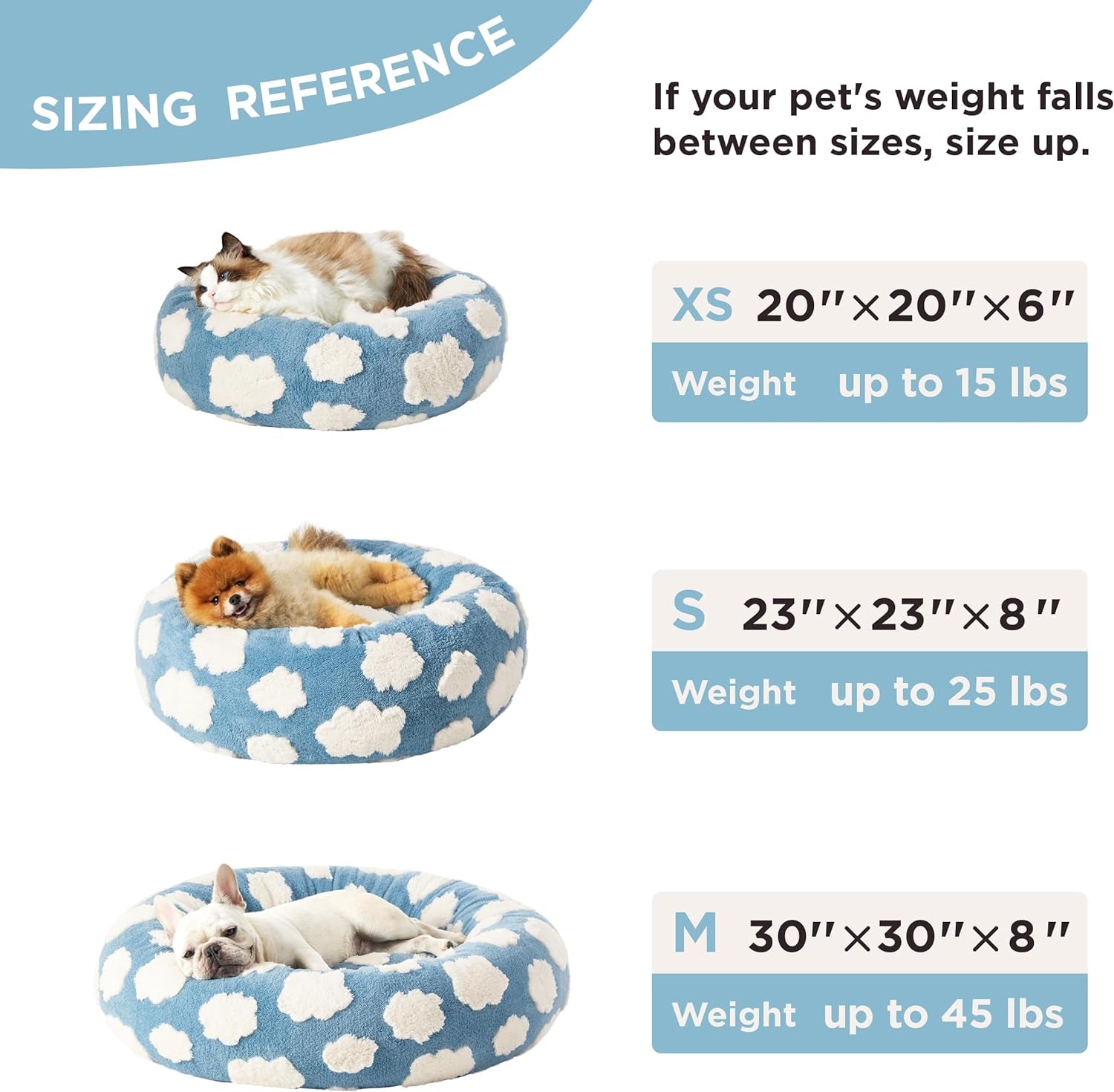 Lesure Donut Small Dog Bed - round Cat Beds for Indoor Cats Anti-Anxiety Calming Pet Beds, Washable Cute Modern Beds with Teddy Sherpa Plush & anti Slip Bottom Light Blue