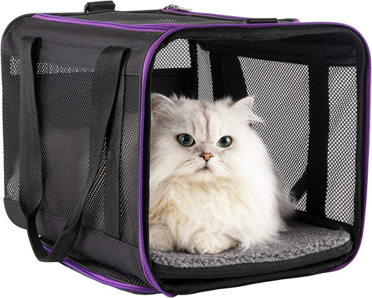 Petisfam Soft Pet Carrier for Large and Medium Cats, 2 Kitties, Small Dogs. Easy to Get Cat In, Great for Cats That Don'T like Carriers (Black)