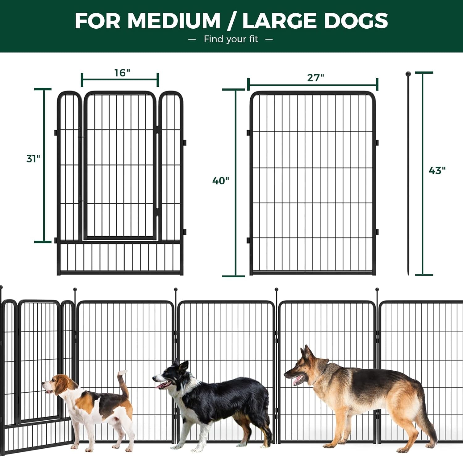 FXW Rollick Dog Playpen for Yard, RV Camping│Patented, 40 Inch 48 Panels