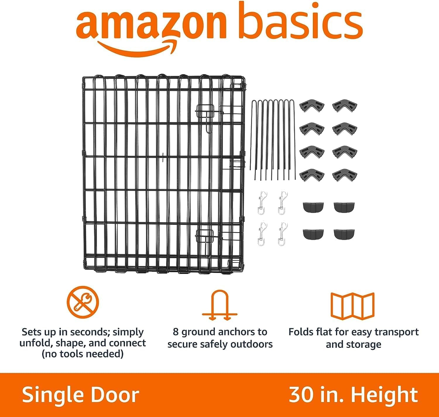 Amazon Basics Foldable Octagonal Metal Exercise Pet Play Pen for Dogs, Fence Pen, Single Door, 60 X 60 X 36 Inches, Medium - 36"H, Metal, Black