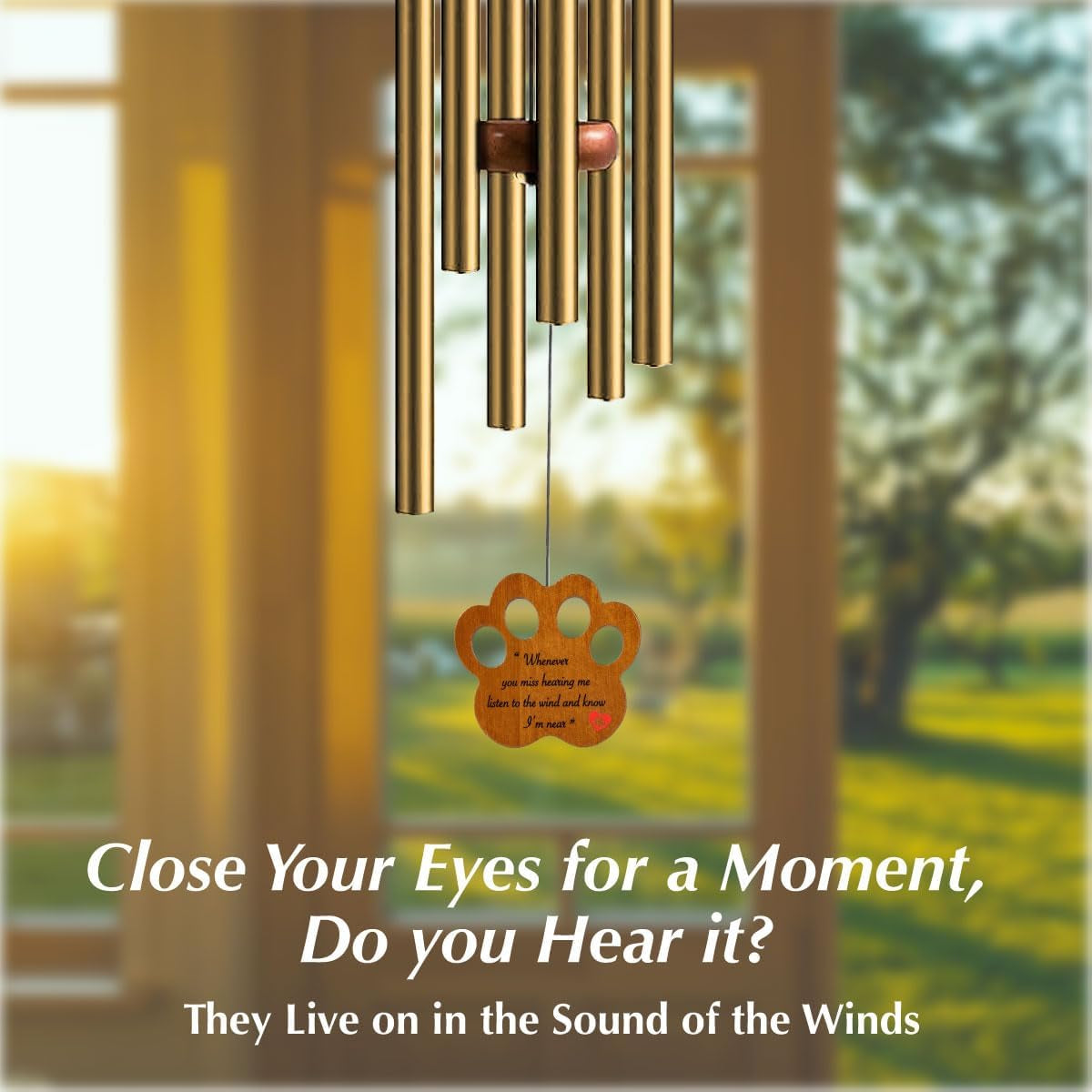 Dog Memorial Gifts for Loss of Dog - Loving Pet Memorial Wind Chimes, Dog Bereavement Gifts with Memorial Poem Gift Cards for the Passing of Dogs and Cats (Sunset Gold)