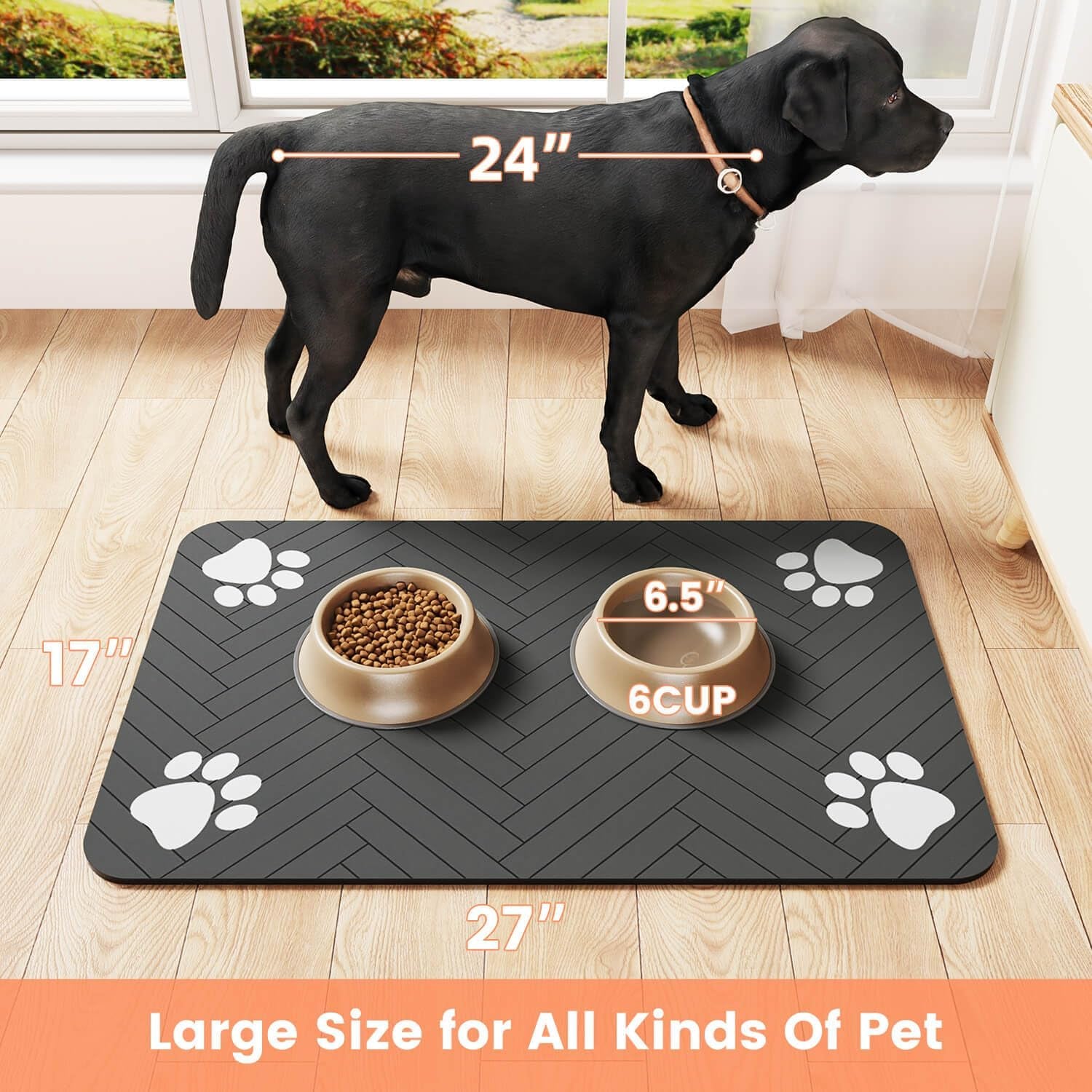 Pet Feeding Mat-Absorbent Pet Placemat for Food and Water Bowl, with Waterproof Rubber Backing, Quick Dry Water Dispenser Mat for Dog and Cat,12"X20"