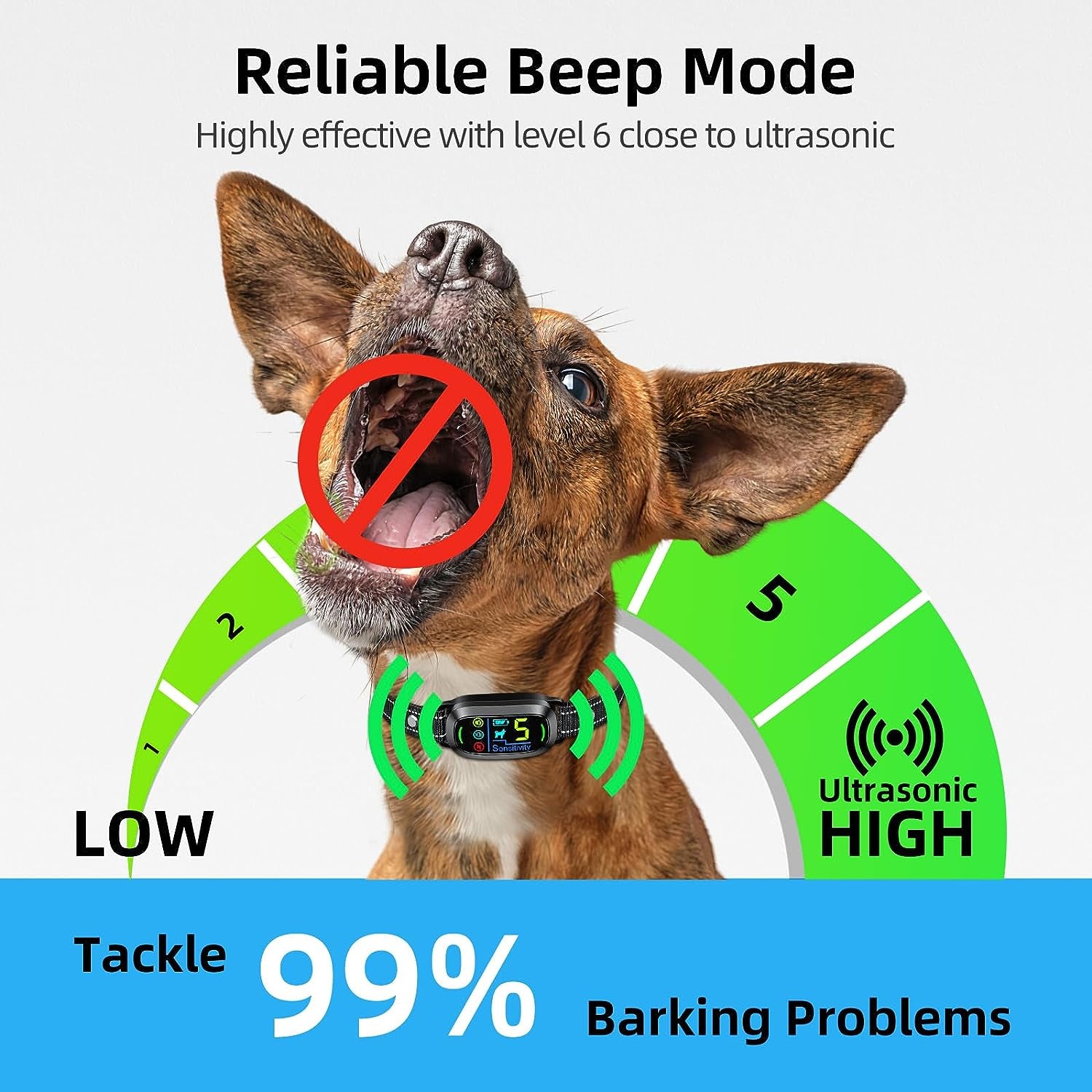 Bark Collar, Rechargeable Dog Bark Collar with 5 Adjustable Sensitivity and Intensity Beep Vibration, anti Barking Collar for Small Medium Large Breed Dogs (Green)