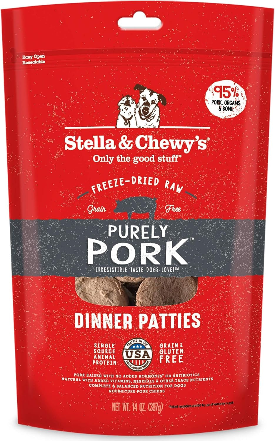 Stella & Chewy'S Freeze Dried Raw Dinner Patties – Grain Free Dog Food, Protein Rich Purely Pork Recipe – 14 Oz Bag (Packaging May Vary)