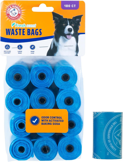 Arm & Hammer Durable Disposable Dog and Cat Waste Bags with Activated Baking Soda, 90 Dog Poop Bags, 9 X 14 Inches