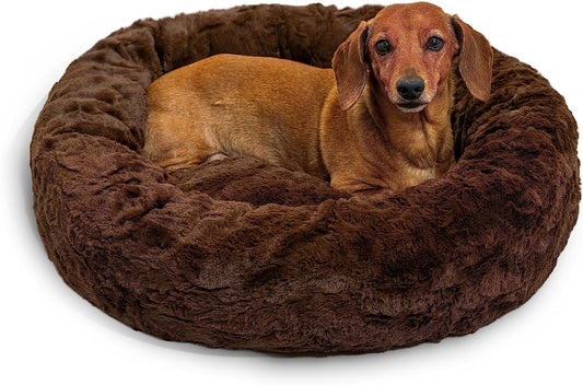 Best Friends by Sheri the Original Calming Donut Cat and Dog Bed in Lux Fur Dark Chocolate, Small 23"