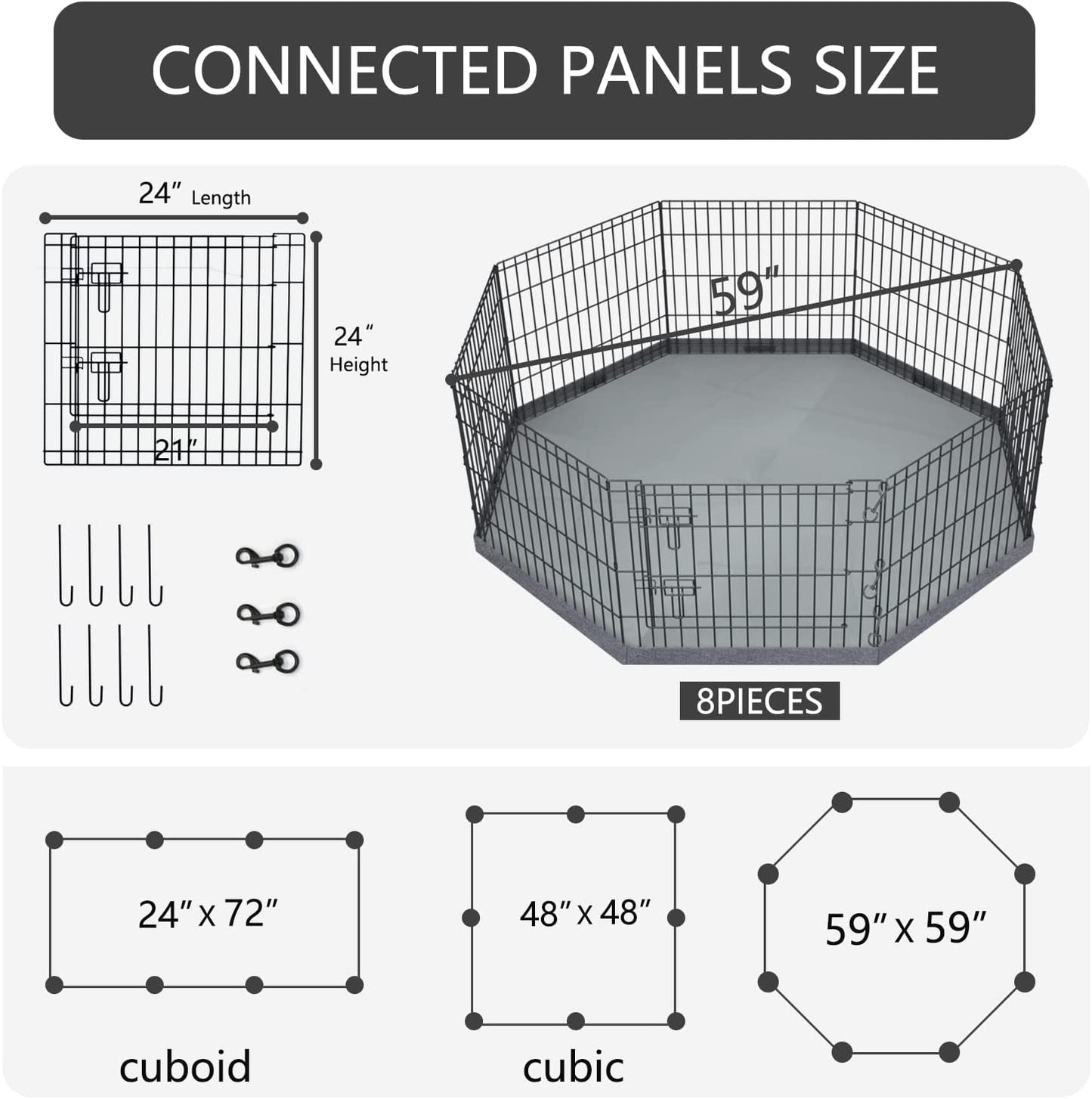 PETIME Foldable Metal Dog Exercise Pen/Pet Puppy Playpen Kennels Yard Fence Indoor/Outdoor 8 Panel 24" W X 24" H with Bottom Pad (With Bottom Pad, 8 Panels 24" H)