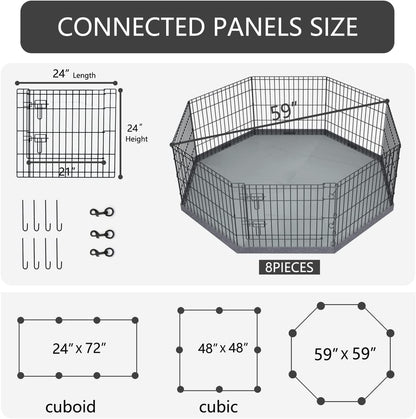 PETIME Foldable Metal Dog Exercise Pen/Pet Puppy Playpen Kennels Yard Fence Indoor/Outdoor 8 Panel 24" W X 24" H with Bottom Pad (With Bottom Pad, 8 Panels 24" H)