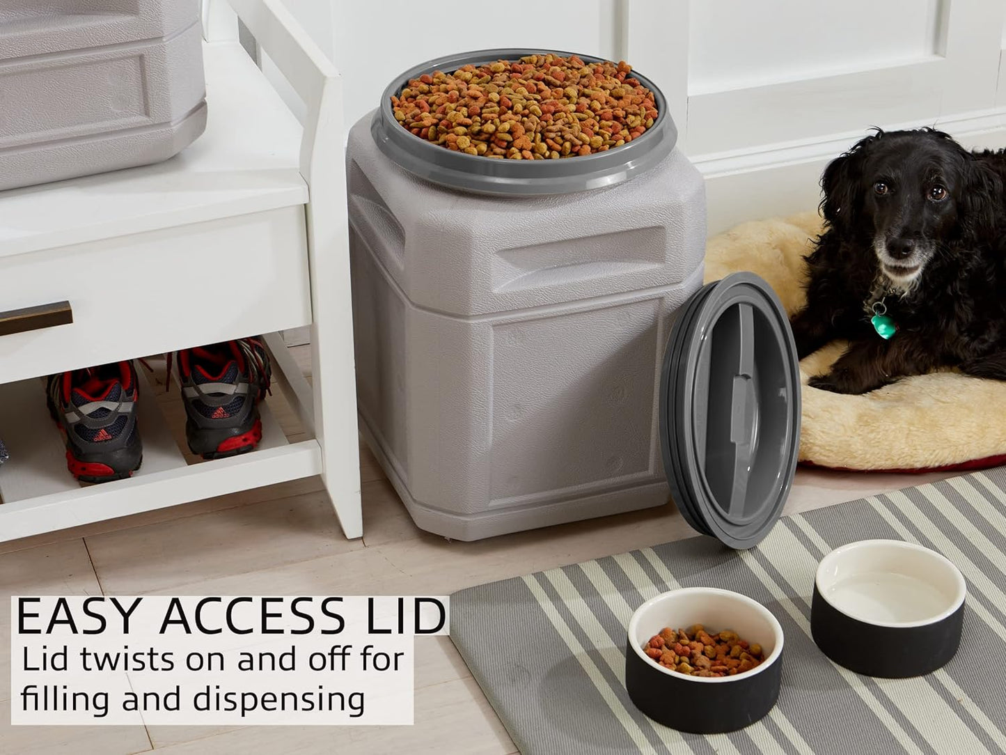 Mighty Tuff 6 Gallon/Up to 24 Pound Pet Food Storage Container with 1 Cup Measurement Scoop, Airtight Lid and Built-In Handles for Easy Transport, Made for Durable and Versatile Storage