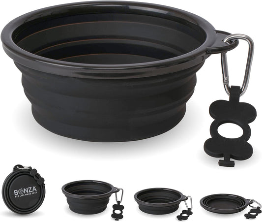 Extra Large Collapsible Dog Bowl 1500 Ml, Sturdy Reinforced Rim, Includes Carabiner & Water Bottle Holder Keychain, Black