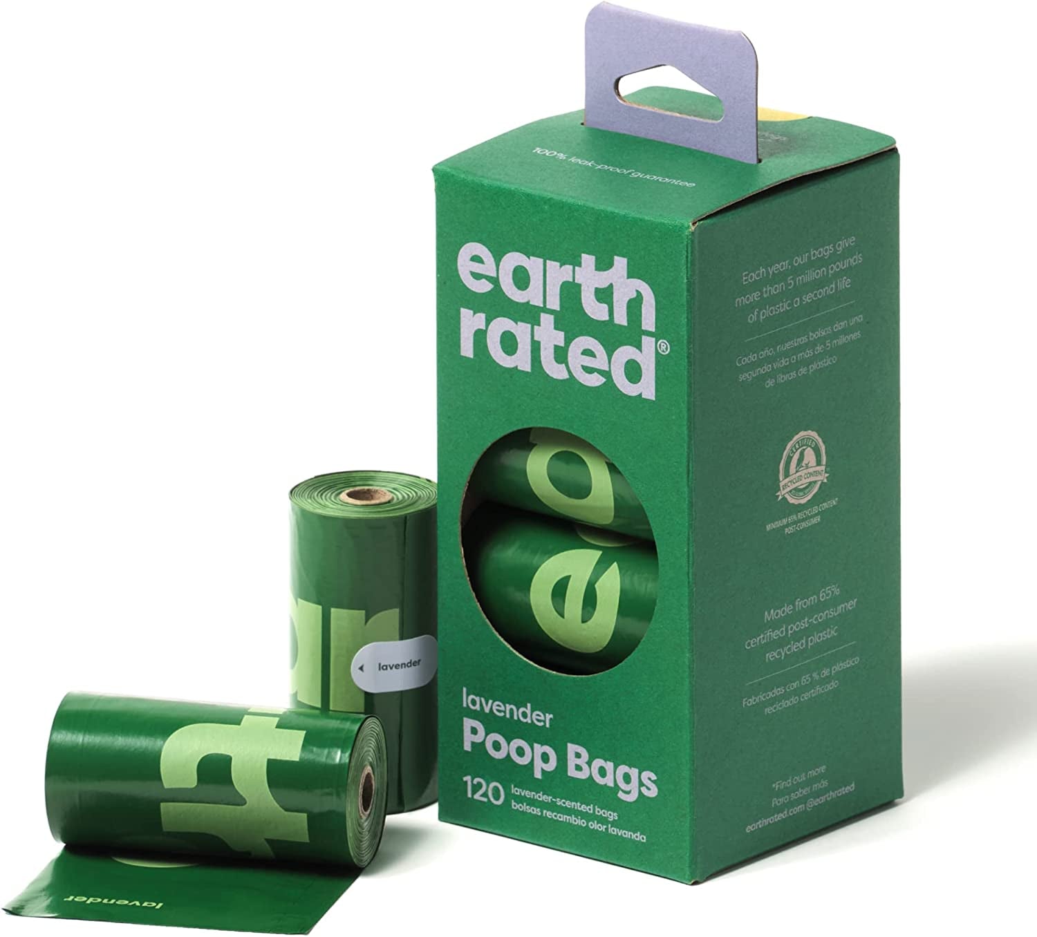 Earth Rated Dog Poop Bags, Guaranteed Leak Proof and Extra Thick Waste Bag Refill Rolls for Dogs, Lavender Scented, 120 Count