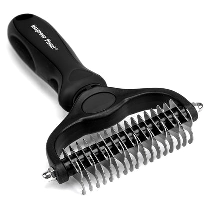 Maxpower Planet Pet Grooming Brush - Double Sided Shedding, Dematting Undercoat Rake for Dogs, Cats - Extra Wide Dog Grooming Brush, Dog Brush for Shedding, Cat Brush, Reduce Shedding by 95%, Black