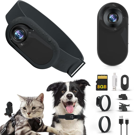 Cat Camera Collar, HD 1080P Wireless Dog Collar Camera with 8GB SD Card,Sport Action Camera Cat Collar Camera for Pet Supplies Video Records Camera for Cats Dogs Gift, Black