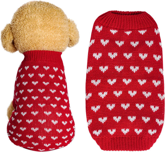 Dog Knitted Sweater Dog Heart Sweater Puppy Sweater Warm Soft Pet Holiday Clothes for Medium Cats and Dogs (Red, M)