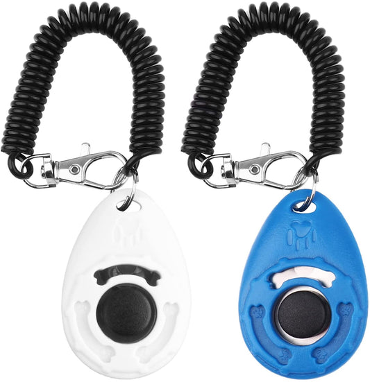 Dog Training Clicker with Wrist Strap - OYEFLY Durable Lightweight Easy to Use, Pet Training Clicker for Cats Puppy Birds Horses. Perfect for Behavioral Training 2-Pack (Blue and White)