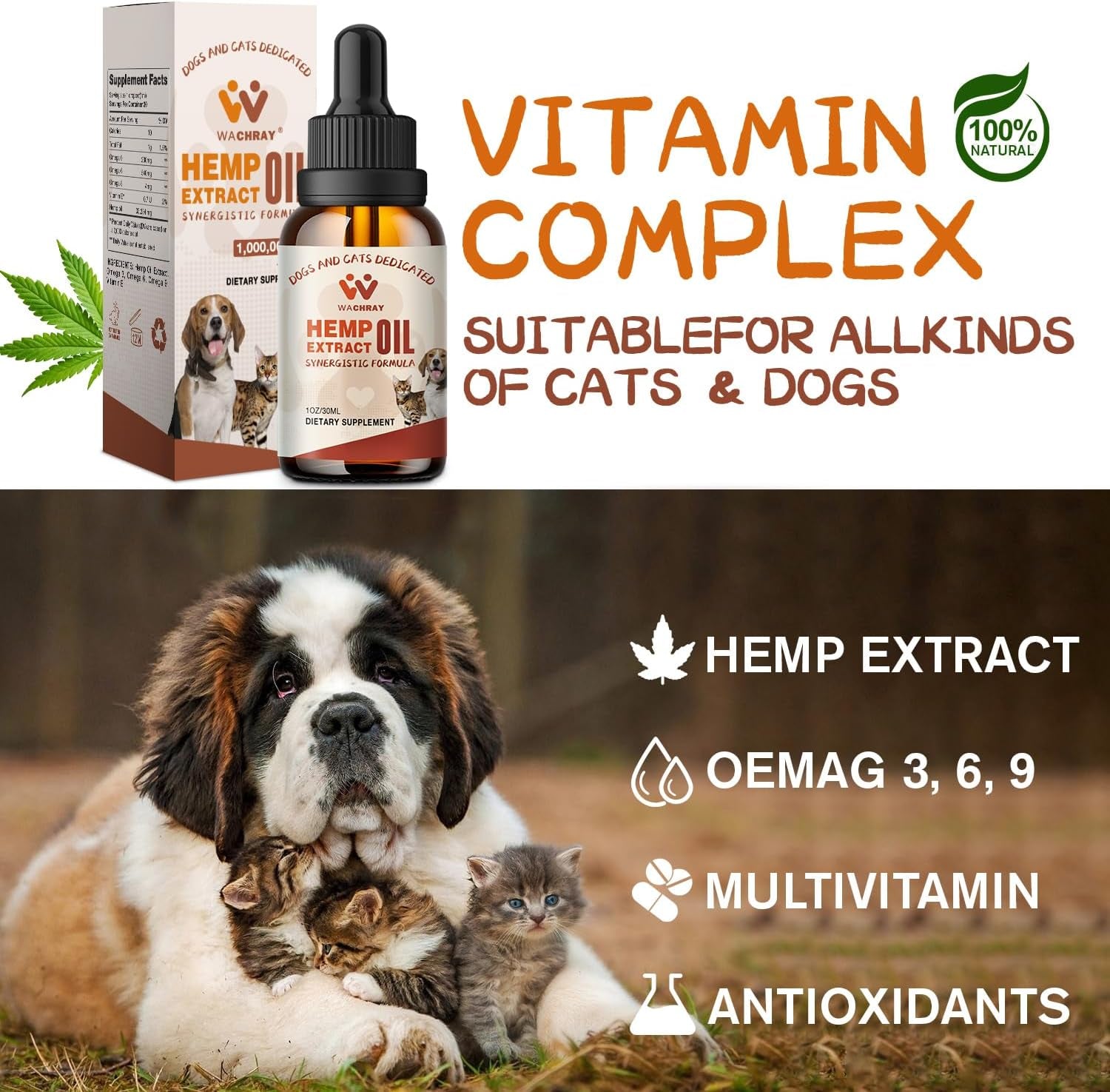 （2-Pack） Hemp Oil for Dogs Cats - Calming Drops Dog Relaxants - Help Pets Anxiety Stress Hip & Joint Pain Arthritis Sеizures Rеlief - Skin Нiр Jоint Hеalth - Organic Pet Hemp Oil Drops