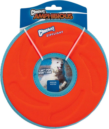 Chuckit Zipflight Flying Disc Dog Toy, Medium (8.5"), Orange and Blue