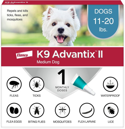 K9 Advantix II Medium Dog Vet-Recommended Flea, Tick & Mosquito Treatment & Prevention | Dogs 11-20 Lbs. | 1-Mo Supply