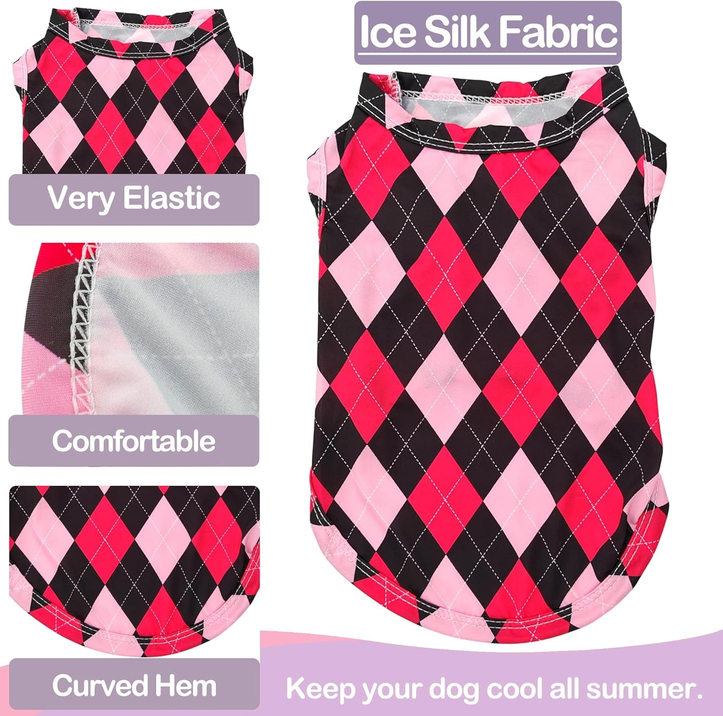 PET SHOW 4 Pack Cooling Dog Shirts Puppy Summer Clothes Paisley Vest Paw Printed Sleeveless Cats Doggies Floral T-Shirts Plaid Tank Top Tee for Small Medium Dogs (S, Pink for Girls)