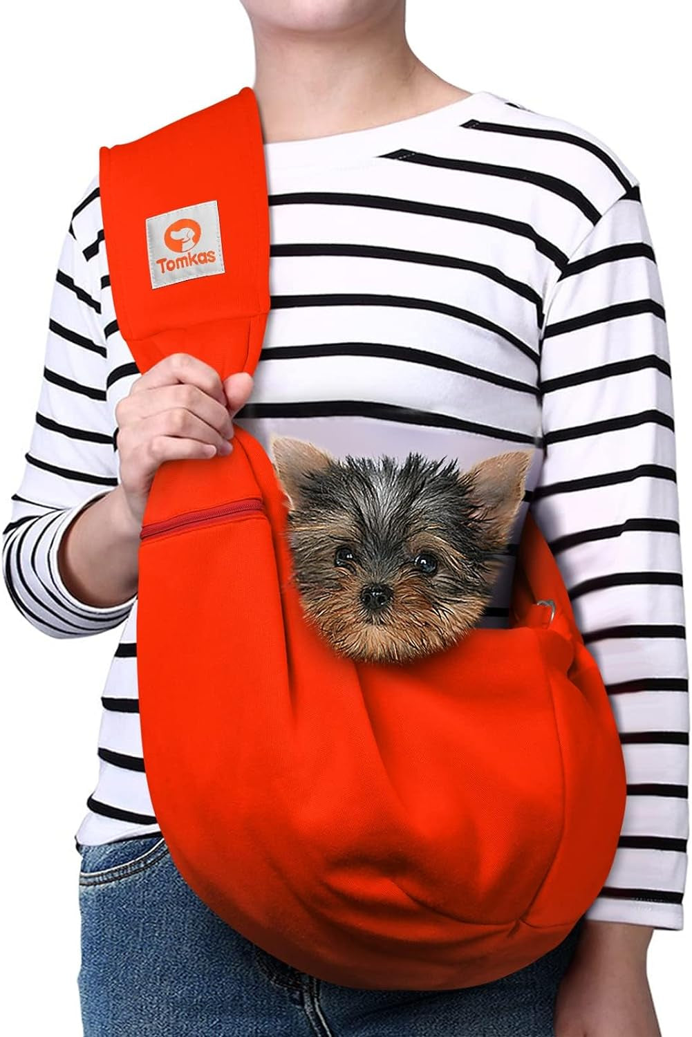 Tomkas Dog Carrier Sling with Adjustable Buckle Strap & Zip Pocket & Snap Closure for Pet Puppy Cat (M - Adjustable for 3-10 Lbs, Red)