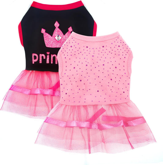 2 Pieces Dog Clothes for Small Dog Girls Cute Princess Puppy Dress with Bling Rhinestones Pet Dress Tutu Outfit Female Dog Dresses for Small Dogs Girl Dog Chihuahua Yorkie Pink Black (X-Small)