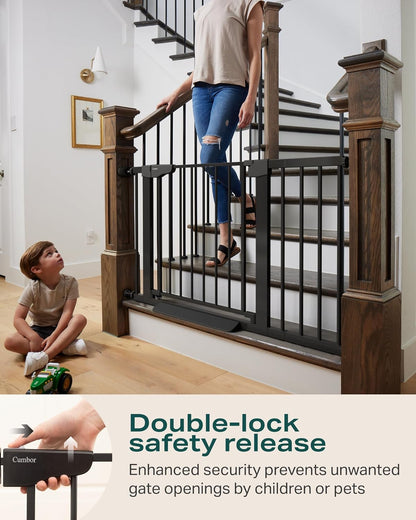 Cumbor 29.7"-51.5" Baby Gate Extra Wide, Safety Dog Gate for Stairs Easy Walk Thru Auto Close Pet Gates for the House, Doorways, Child Gate Includes 4 Wall Cups, Black-Mom'S Choice Awards Winner