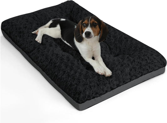 Deluxe Washable Dog Bed for Small Dogs Dog Crate Mat 24 Inch Comfy Fluffy Kennel Pad Anti-Slip for Dogs up to 25 Lbs, 24" X 17", Black