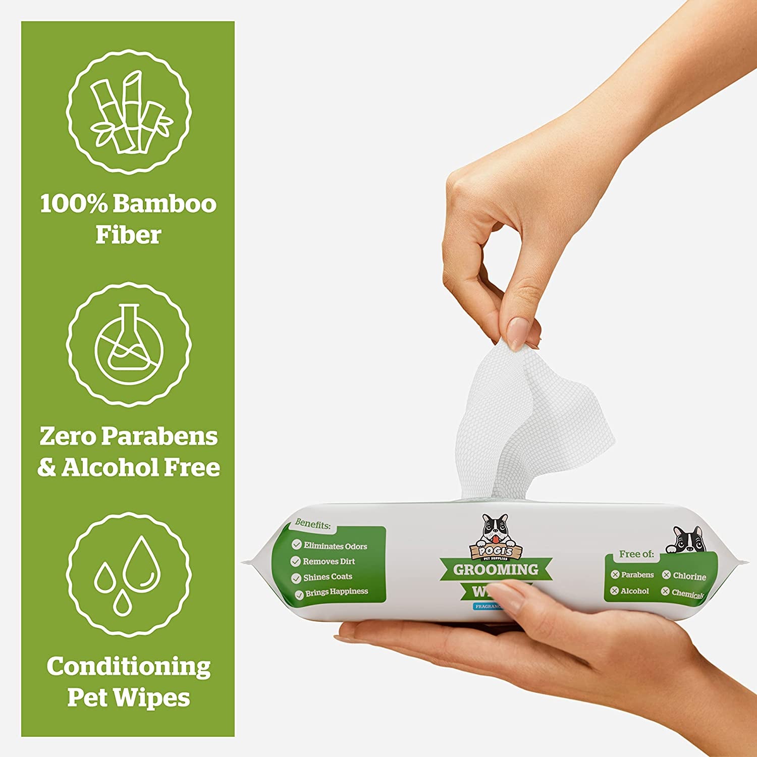 Pogi'S Dog Grooming Wipes - 100 Dog Wipes for Cleaning and Deodorizing - Plant-Based, Hypoallergenic Pet Wipes for Dogs, Puppy Wipes - Quick Bath Dog Wipes for Paws, Butt, & Body - Fragrance Free