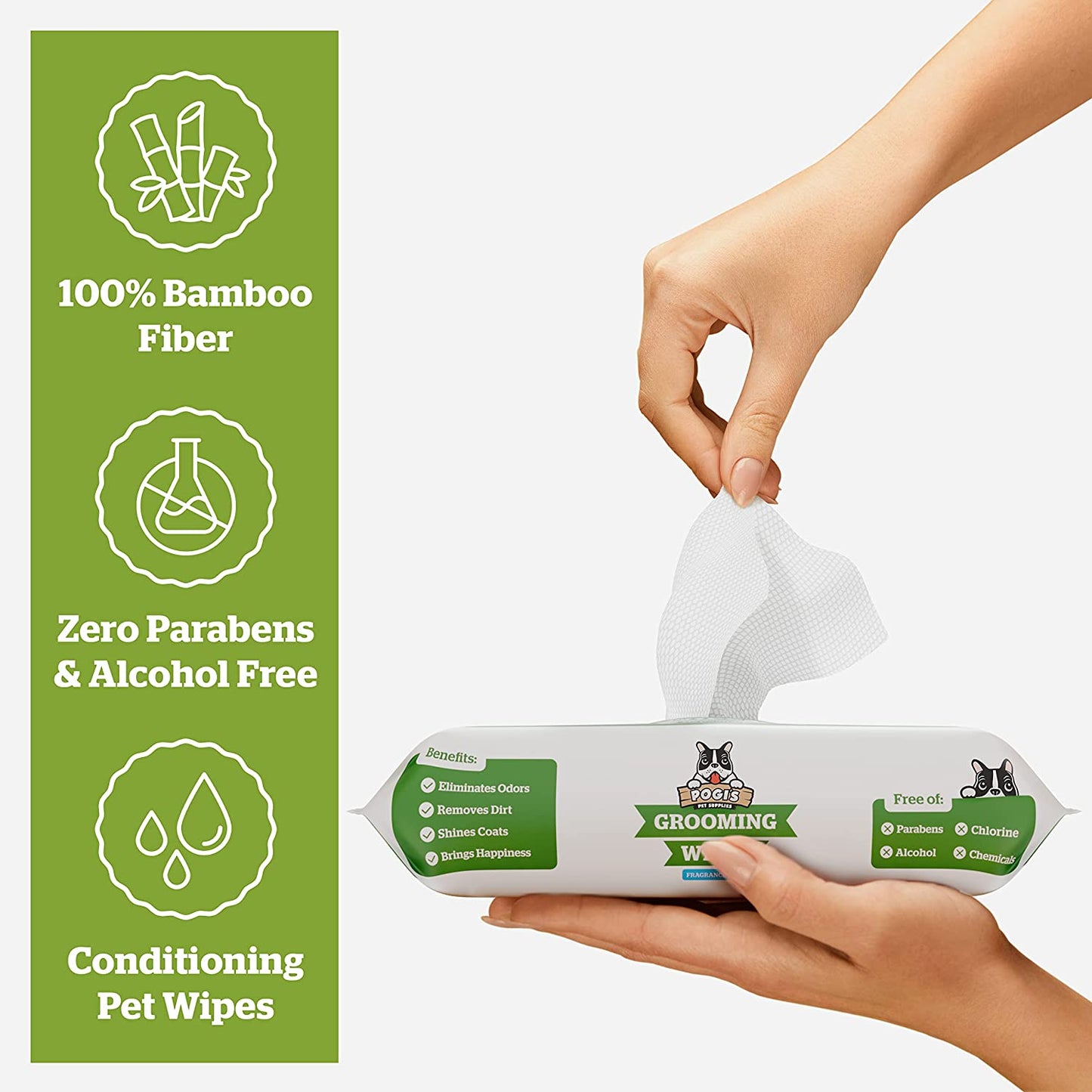 Pogi'S Dog Grooming Wipes - 100 Dog Wipes for Cleaning and Deodorizing - Plant-Based, Hypoallergenic Pet Wipes for Dogs, Puppy Wipes - Quick Bath Dog Wipes for Paws, Butt, & Body - Green Tea Scented