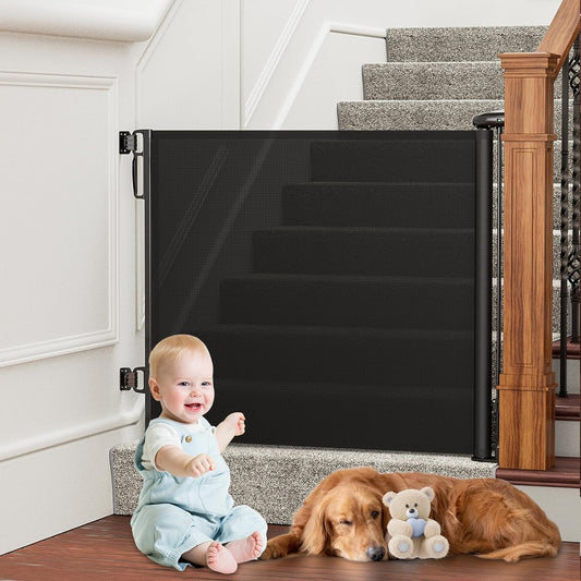 Retractable Baby Gates Extra Wide, Probebi Retractable Dog Gate for the House Extends to 54" Wide 34" Tall, Gates for Baby Indoor, Stair Gate for Outdoor, Staris, Hallways, Doorways, Deck, Porch