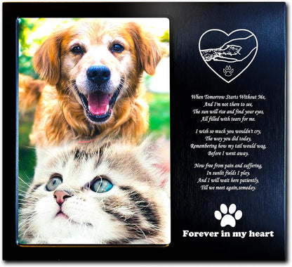 Pet Loss Gifts - Pet Memorial Gift (Opts) Personalized Metal - Sympathy Gift Memorial Picture Frame 4X6 for Loss of Dogs or Cats. (03B)