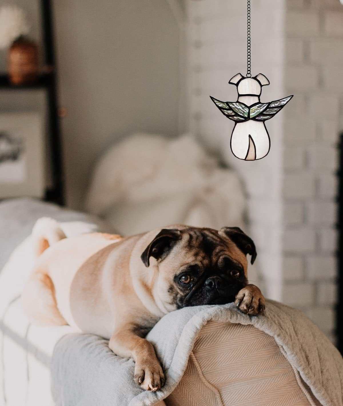 Stained Glass Window Hanging Angel Dog Memorial Gifts for Loss of Dog Sympathy Gift Suncatcher, Passing Away Remembrance Memory Ornaments for Dog Lovers, Pet Bereavement Rainbow Wings