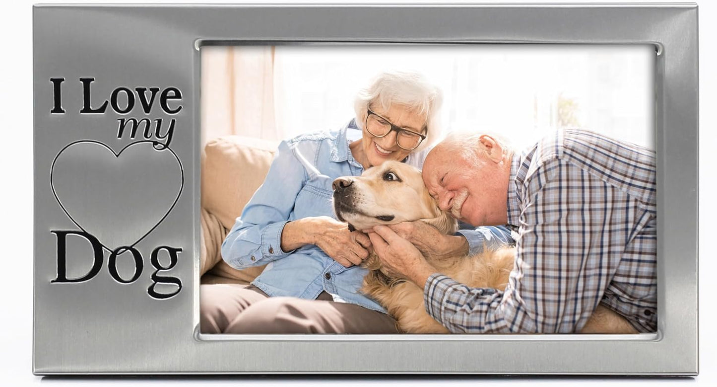 MIMOSA MOMENTS Brushed Silver Metal 6X4 Pet Picture Frame Saying I Love My Dog (Brushed Silver-Dog, 4X6 Horizontal)