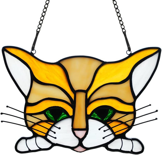 BOXCASA Cat Memorial Gifts Stained Glass Window Hangings,Orange Cat Decor Suncatcher Pet Cat Loss Sympathy Gift for Women Mom,Cat Pet Memorial Gifts for Cat Lovers,Cat Portrait