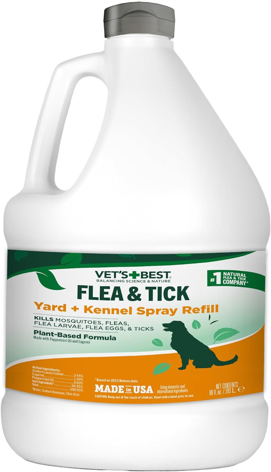 Vet'S Best Flea and Tick Yard and Kennel Spray - Yard Treatment Spray Kills Mosquitoes, Fleas, and Ticks with Certified Natural Oils - Plant Safe - 96 Oz Refill