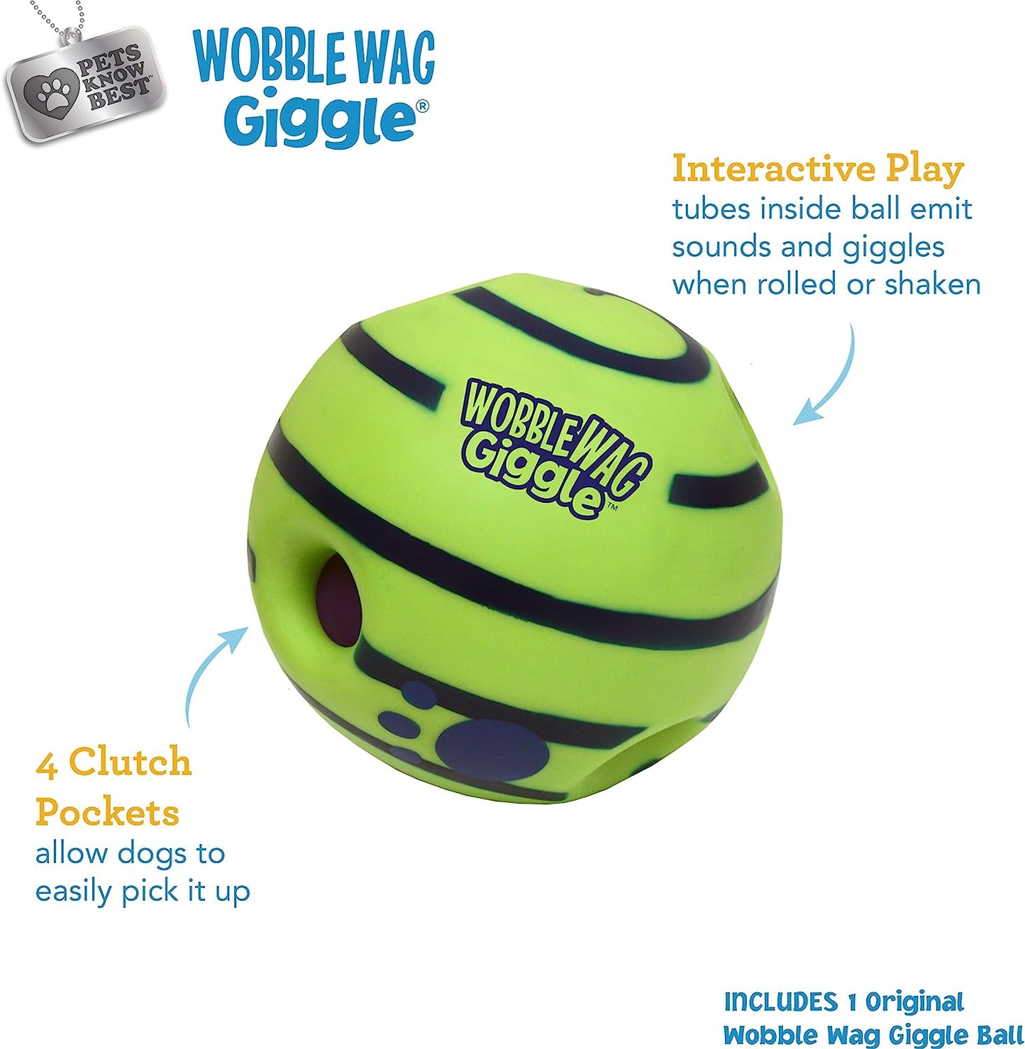 Wobble Wag Giggle Ball 2 Pack- Interactive Dog Toy, Fun Giggle Sounds When Rolled or Shaken, Pets Know Best, 1 Original & 1 Glow in the Dark Ball