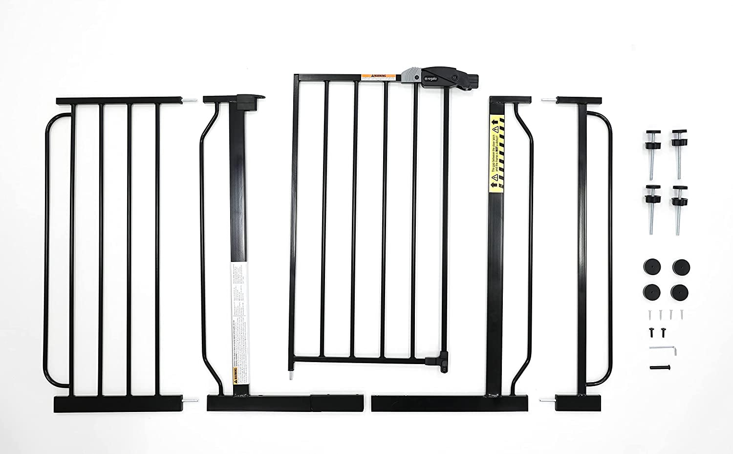 Regalo Easy Step 49-Inch Extra Wide Baby Gate, Includes 4-Inch and 12-Inch Extension Kit, 4 Pack of Pressure Mount Kit and 4 Pack of Wall Mount Kit, Black