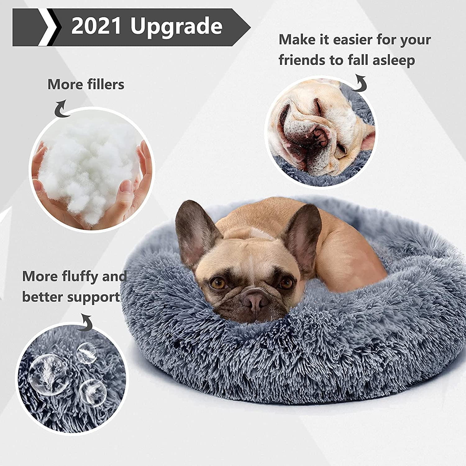 Nononfish Puppy Beds for Small Dogs Washable - 23 Inches round Faux Fur Pet Bed for Puppy and Cat Donut Fluffy Plush Orthopedic Doggy Beds Relief Improved Sleeping,Camel